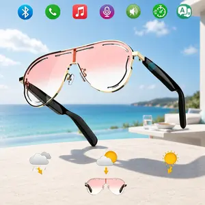 AI Bluetooth smart glasses, supporting multiple language APP translation, UV protection, wireless, in ear automatic detection switch, leopard print sunglasses, sweat proof, sun protection, sunglasses, suitable for travel, navigation, cycling, decoration