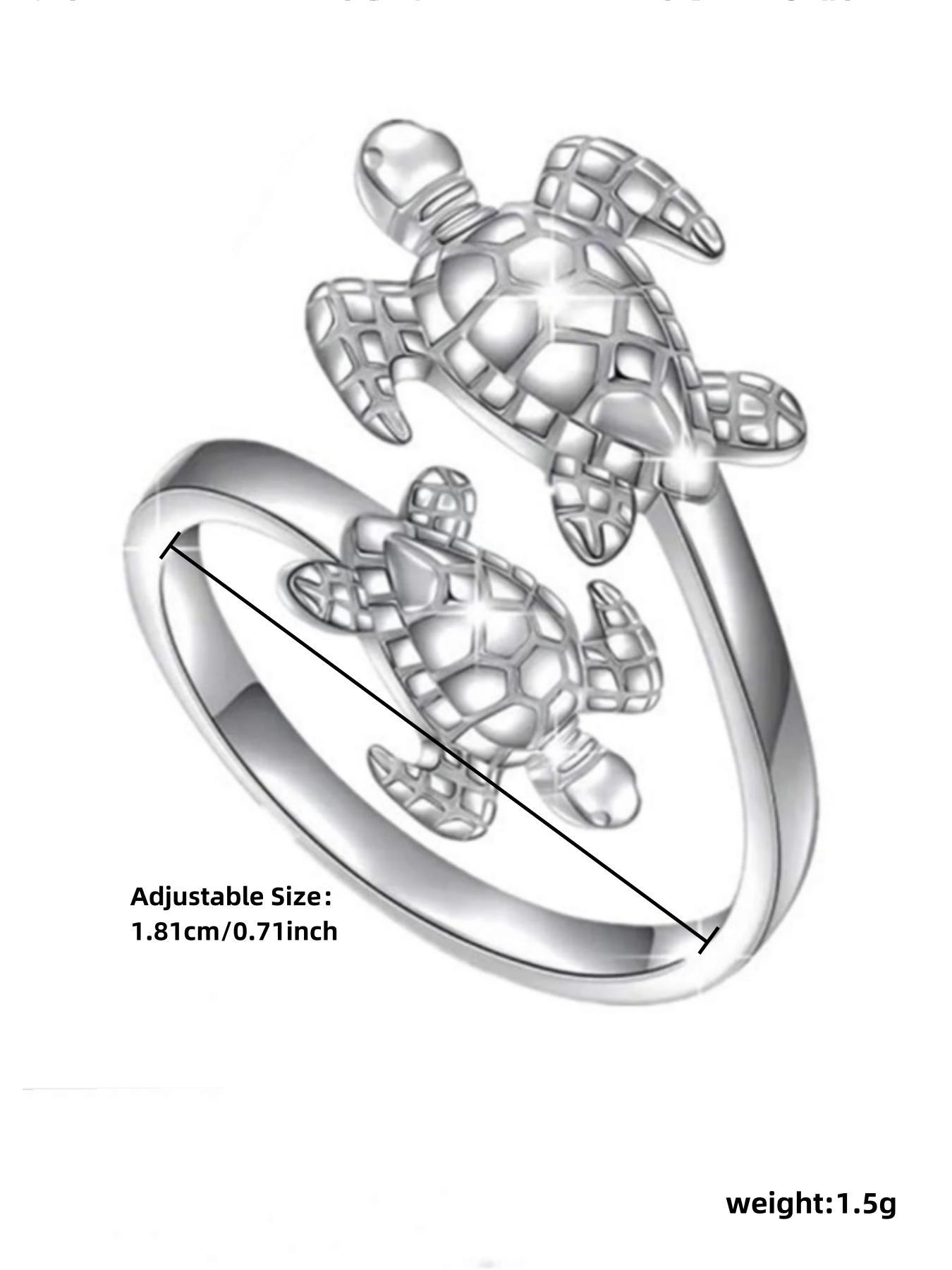 925 Sterling Silver Cute Turtle Design Cuff Ring, Adjustable Ring for Women, Trendy All-match & Exquisite Jewelry for Birthday Gift