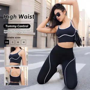 Women Color Block Workout Outfit Set, Sports Crop Tank Top & Scrunch Butt High Waist Leggings, 2 Piece Gym Fitness Yoga Tracksuit