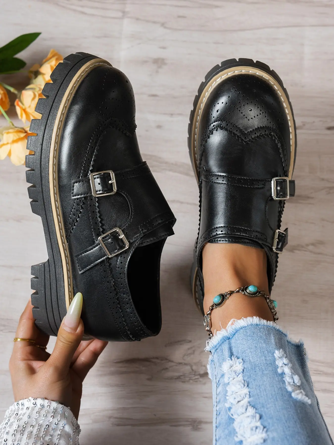 Women's Buckle Block Heel Mary Jane Shoes, Thick Sole Platform, Retro College Style, Comfortable Soft Bottom, Spring Fall Casual