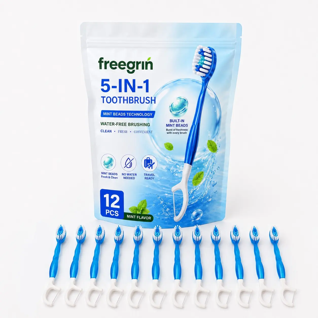 Multifunctional Five-In-One Toothbrush Travel Set, No Toothpaste Portable Design, Ideal for Travel Use, Compact and Convenient