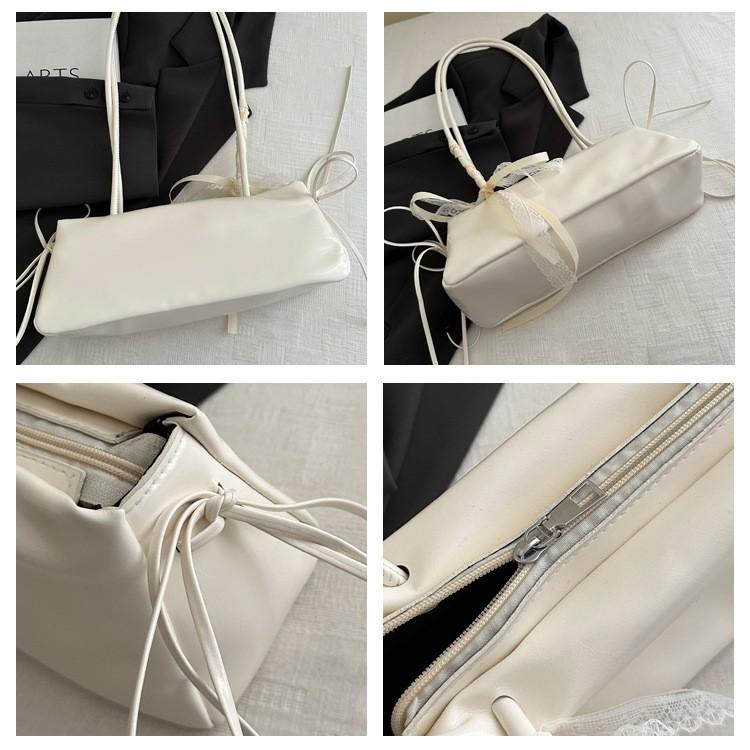 French Elegant Square Bag Korean Bow Decoration Pu High-quality Bag Niche Simple Ballet Style Shoulder Bag New Casual Women Bags