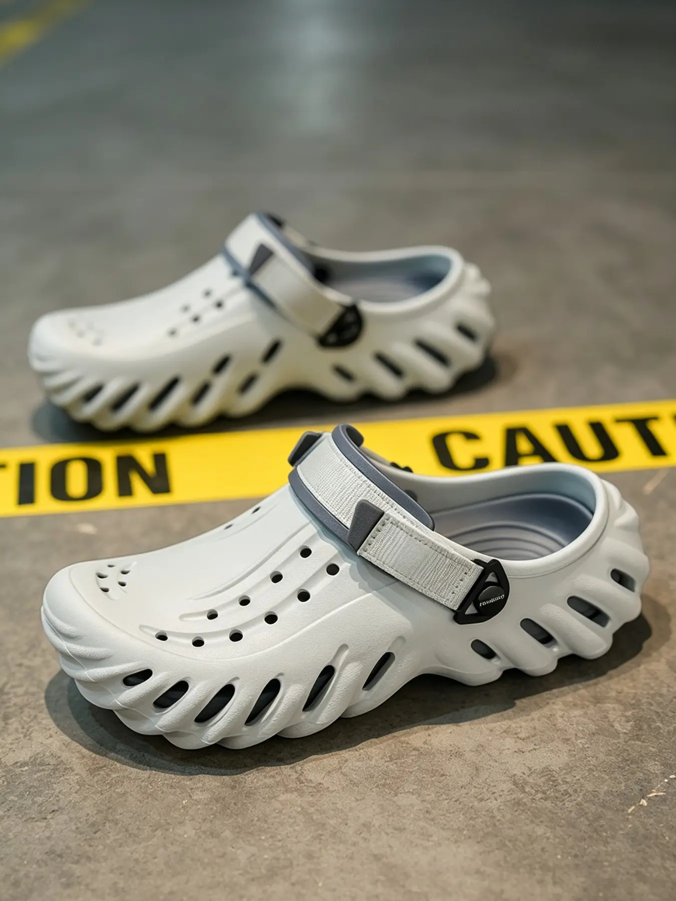 Men's Outdoor Workwear Style Wave Thick Sole Holey Sandals, Full Hollow Out Quick Drainage Adjustable Strap Anti-Slip Eva Shoes