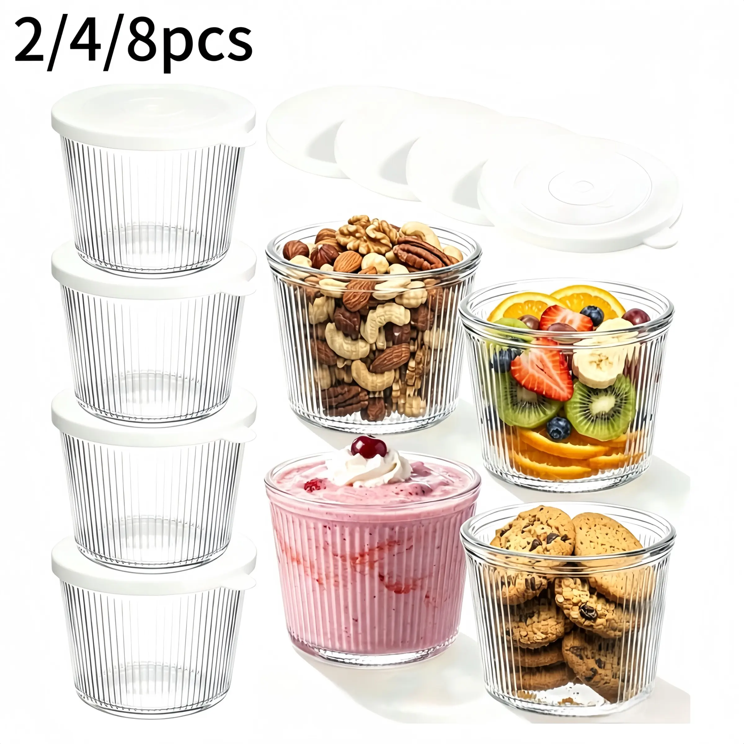 Small Thick Glass Bowl with Lid, Transparent Textured Storage Container, Stackable, Ideal for Desserts, Pudding, Sauces, Salads, Nuts, Oats, Candies, Grains, Food Containers with Lids Glass