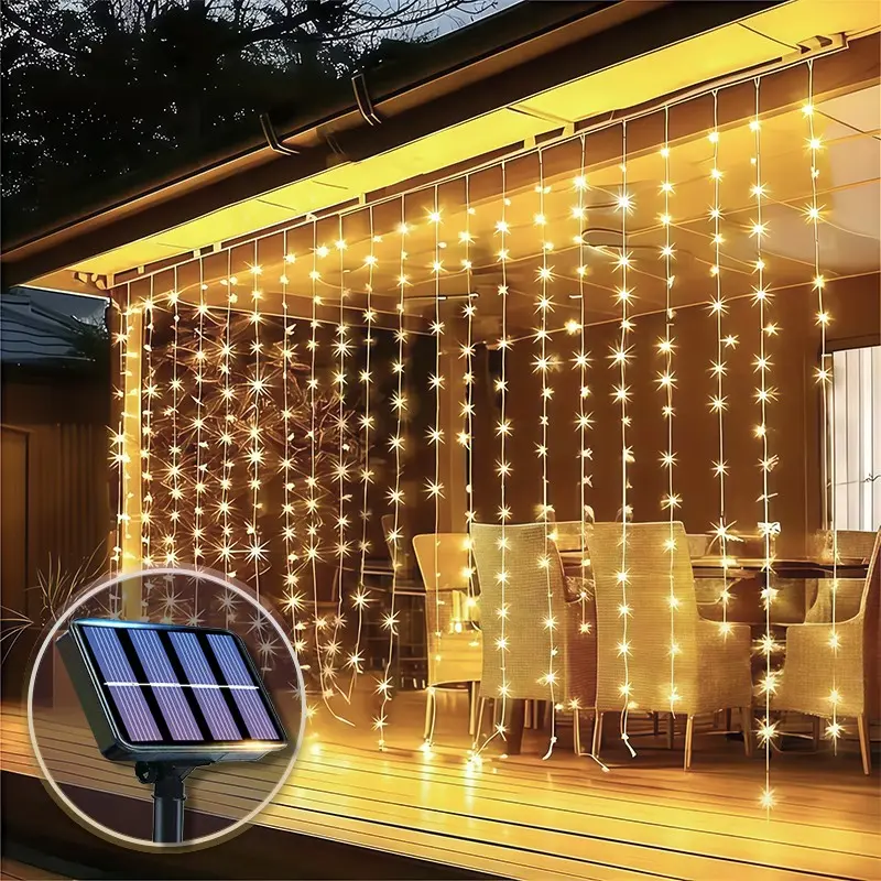 LED Solar Curtain Lights, Fancy Led, Led Light Up, Garden Festival Decorative Light Strips, Bedroom Atmosphere Lighting, Ideal for Bedrooms, Outdoor Spaces, Courtyards, Gardens, Balcony Weddings, Christmas Decorations, Party Decorations