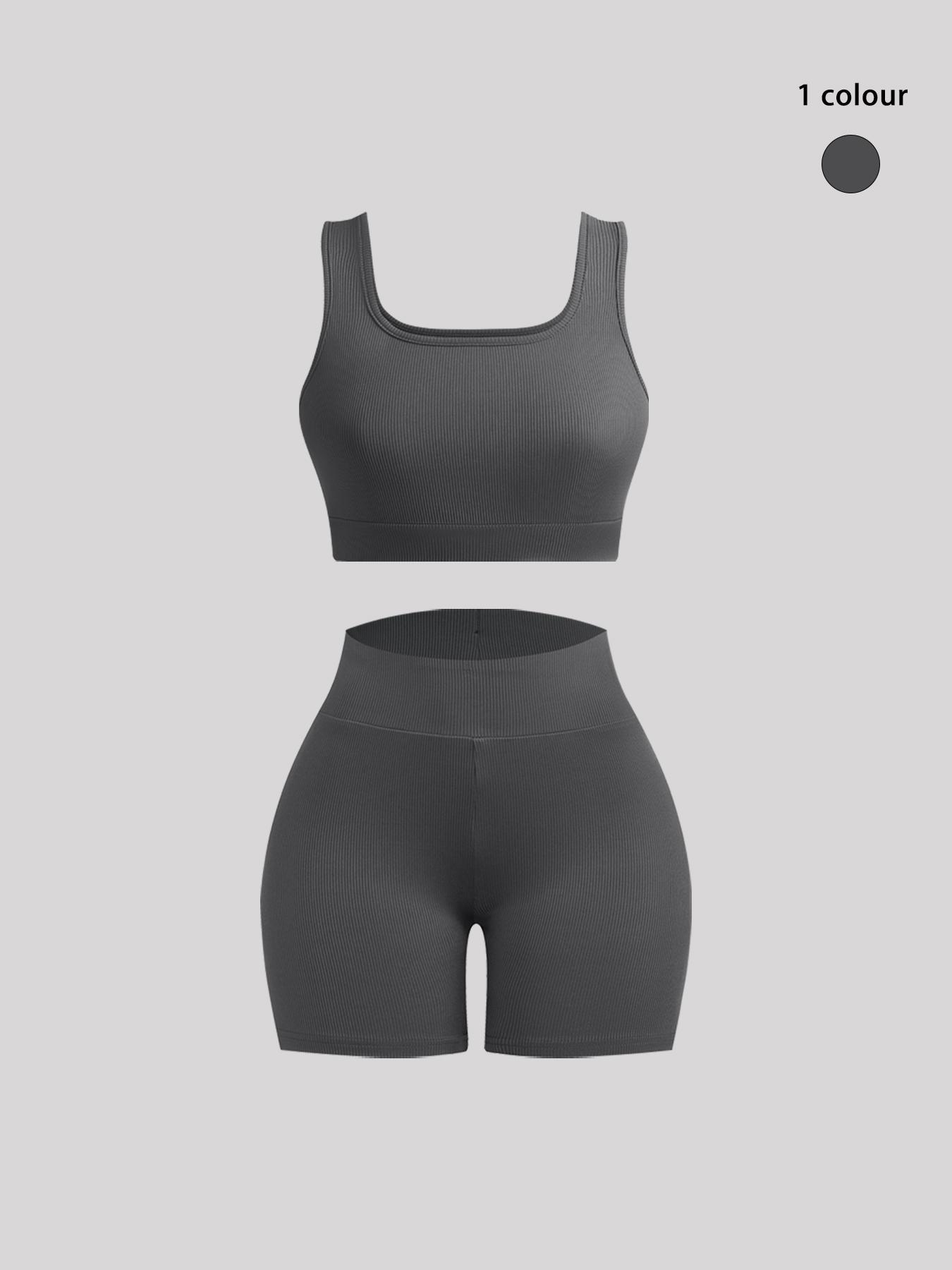 Women's Solid Ribbed Set, Casual Crop Tank Top & High Waist Skinny Shorts, Summer Outfits, Womenswear