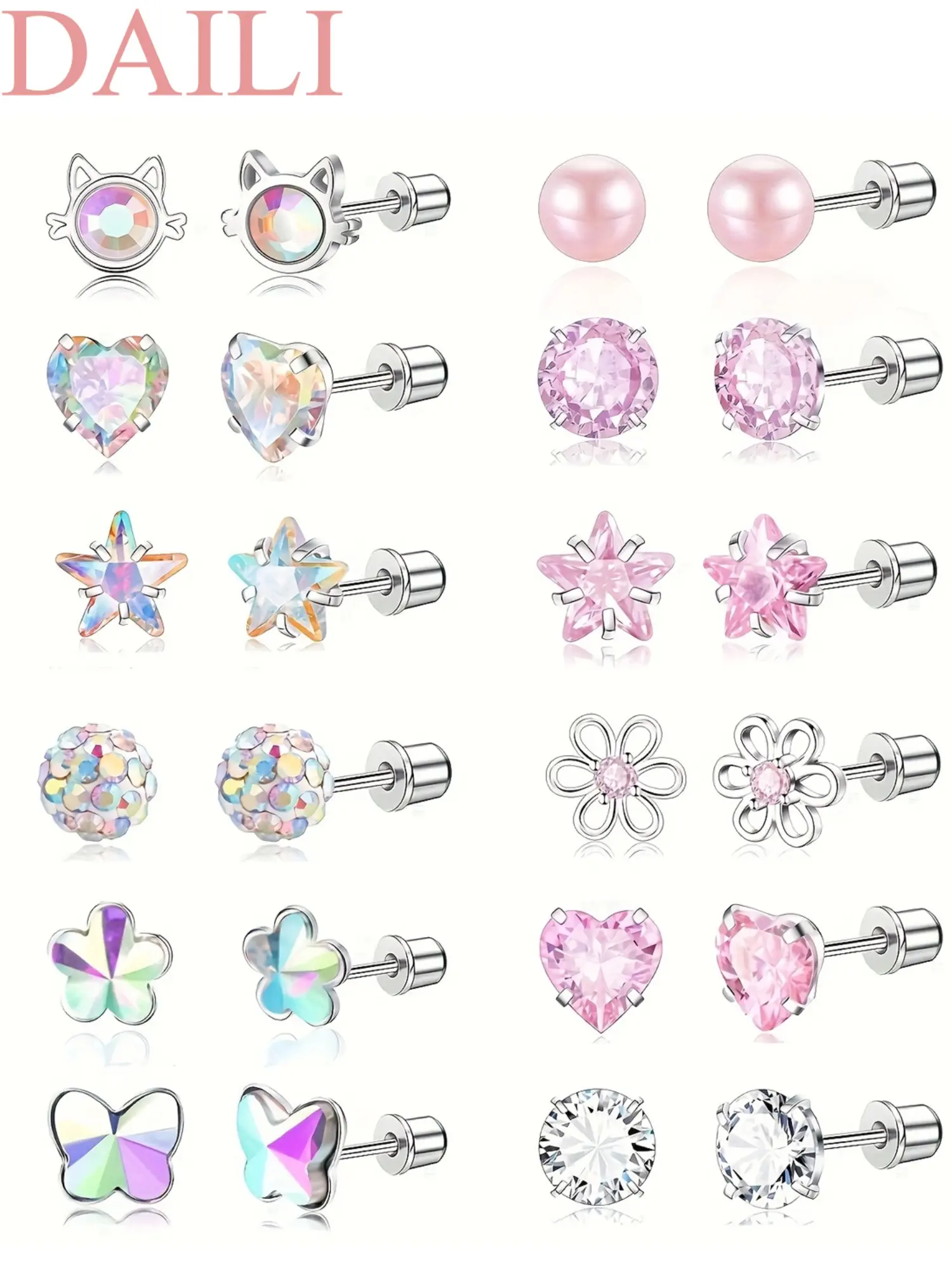 12-21 Pairs Hypoallergenic Stud Earrings for Girls Women 316L Stainless Steel Fashion Earrings Set for Sensitive Ears Screw Back Stud Earrings Cute Heart Stud Earrings Jewelry Gift for Teen Girls Heart Shaped Earrings Studs Earrings