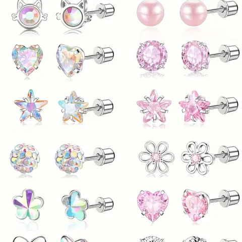 12-21 Pairs Hypoallergenic Stud Earrings for Girls Women 316L Stainless Steel Set for Sensitive Ears Screw Back Stud Earrings Cute Heart Stud Earrings Jewelry Gift for Teen Girls Heart Shaped Earrings Studs Earrings Earring Pack