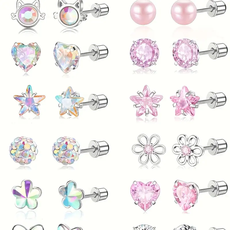 12-21 Pairs Hypoallergenic Stud Earrings for Girls Women 316L Stainless Steel Set for Sensitive Ears Screw Back Stud Earrings Cute Heart Stud Earrings Jewelry Gift for Teen Girls Heart Shaped Earrings Studs Earrings Earring Pack