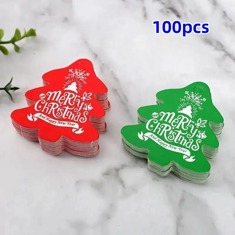 100pcs Christmas Tree Shape Tags with 'merry Christmas' Message, Perfect for Holiday Gifts and Decorations, Festive Season Essentials