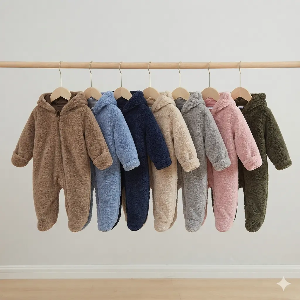 Baby Unisex Winter Jumpsuit, Long Sleeve Hooded Zipper Closure Winter Romper Clothes, Cotton Blend, One-Piece Suit