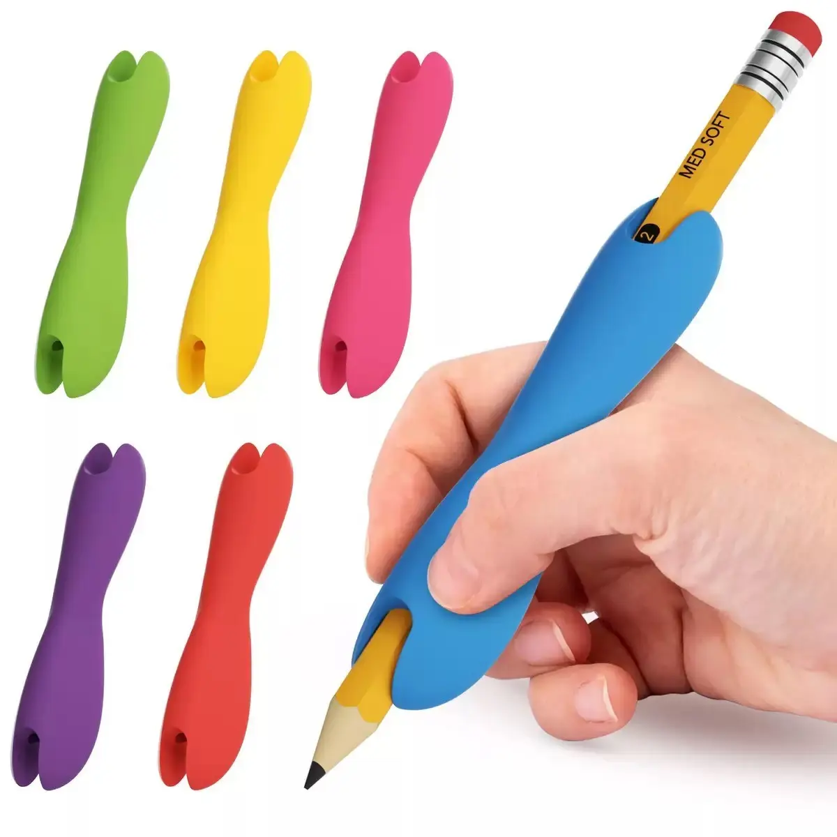 Pencil Grips for Students and Adults,6-Pack Silicone Holders for Handwriting,Drawing,and Coloring,Ergonomic Dual-Head Design for Right or Left-Handed Use,Improves Grip Control