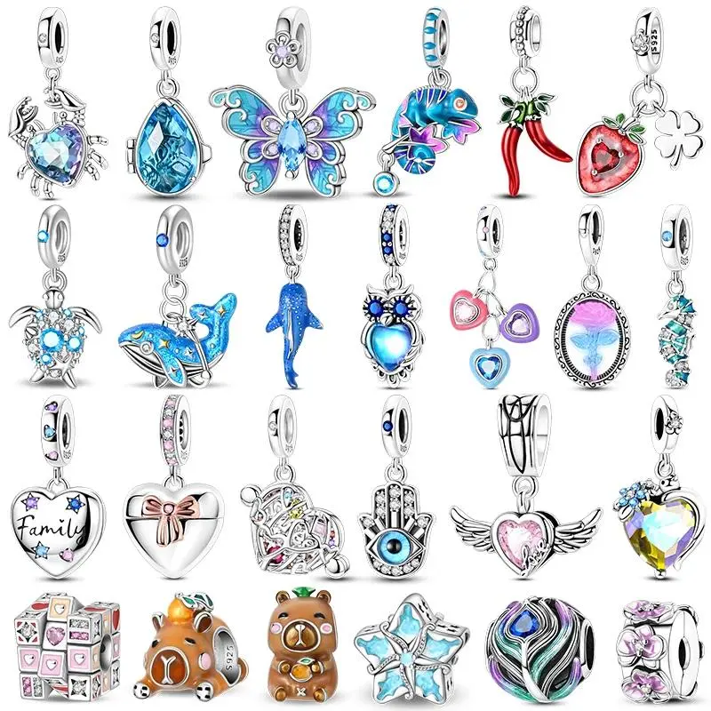 925 Sterling Silver Charms Beads Forever Love Heart Shaped Bow Family Charms Dangle For Bracelet Woman DIY Jewelry Gift
