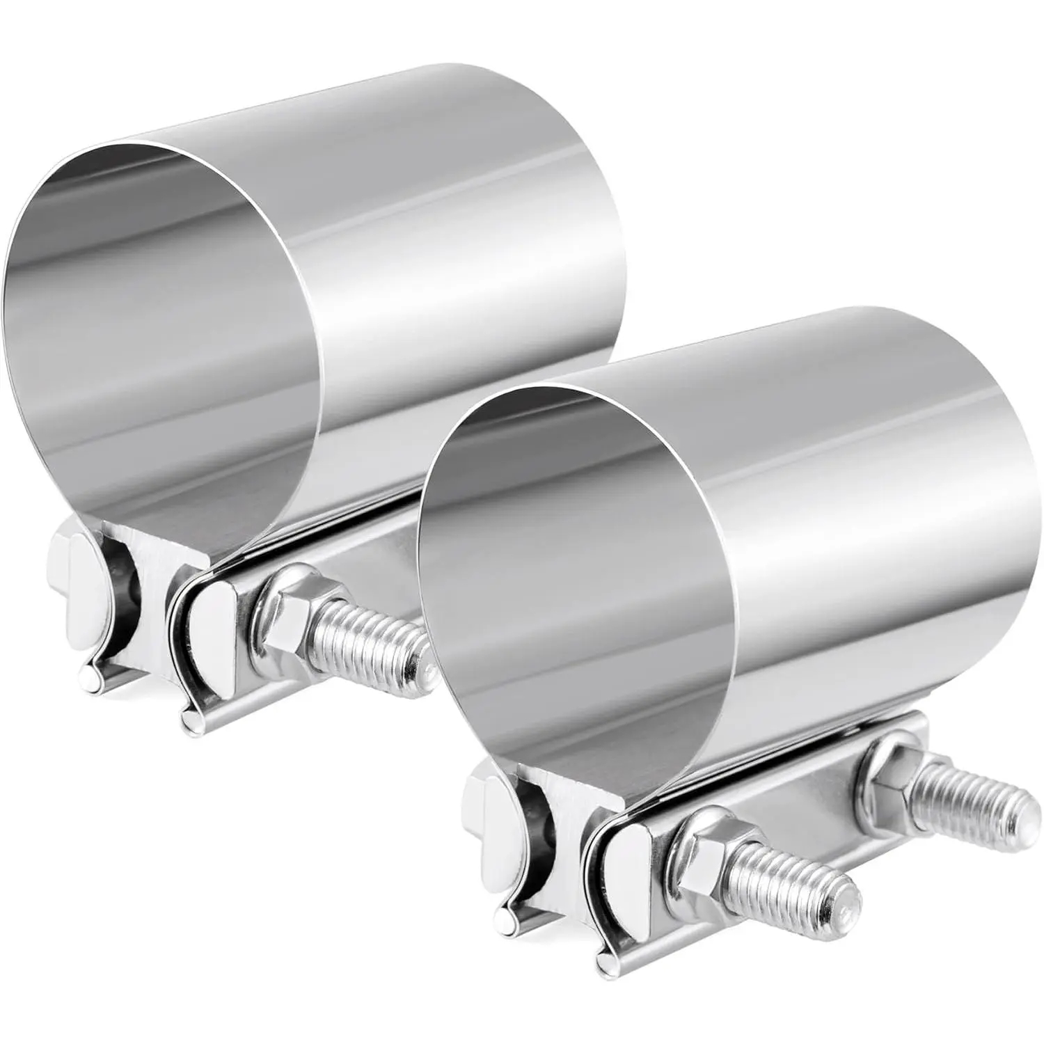 2.5 Inch Exhaust Clamp 304 Stainless Steel Heavy-Duty Lap Joint Band Clamp for Mufflers Catalytic Converters Exhaust Pipes 2 Pack