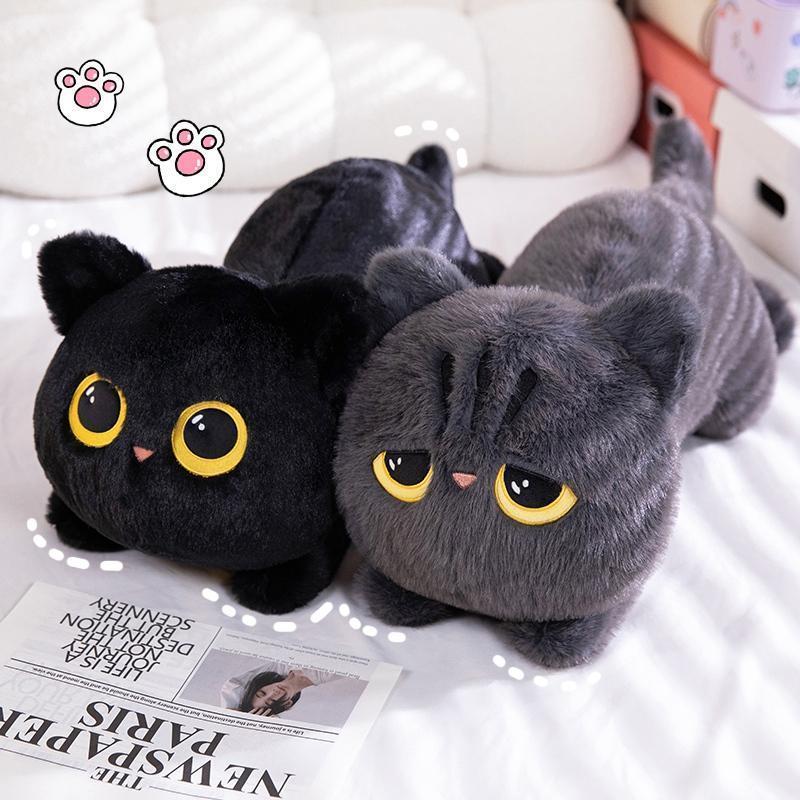 50-90cm Cute Black Cat Plush Toy Doll Kawaii Big Cuddly Pillow Cushion Ins Black Cat Plush Toy Doll For Boy Girl Brithday Gifts