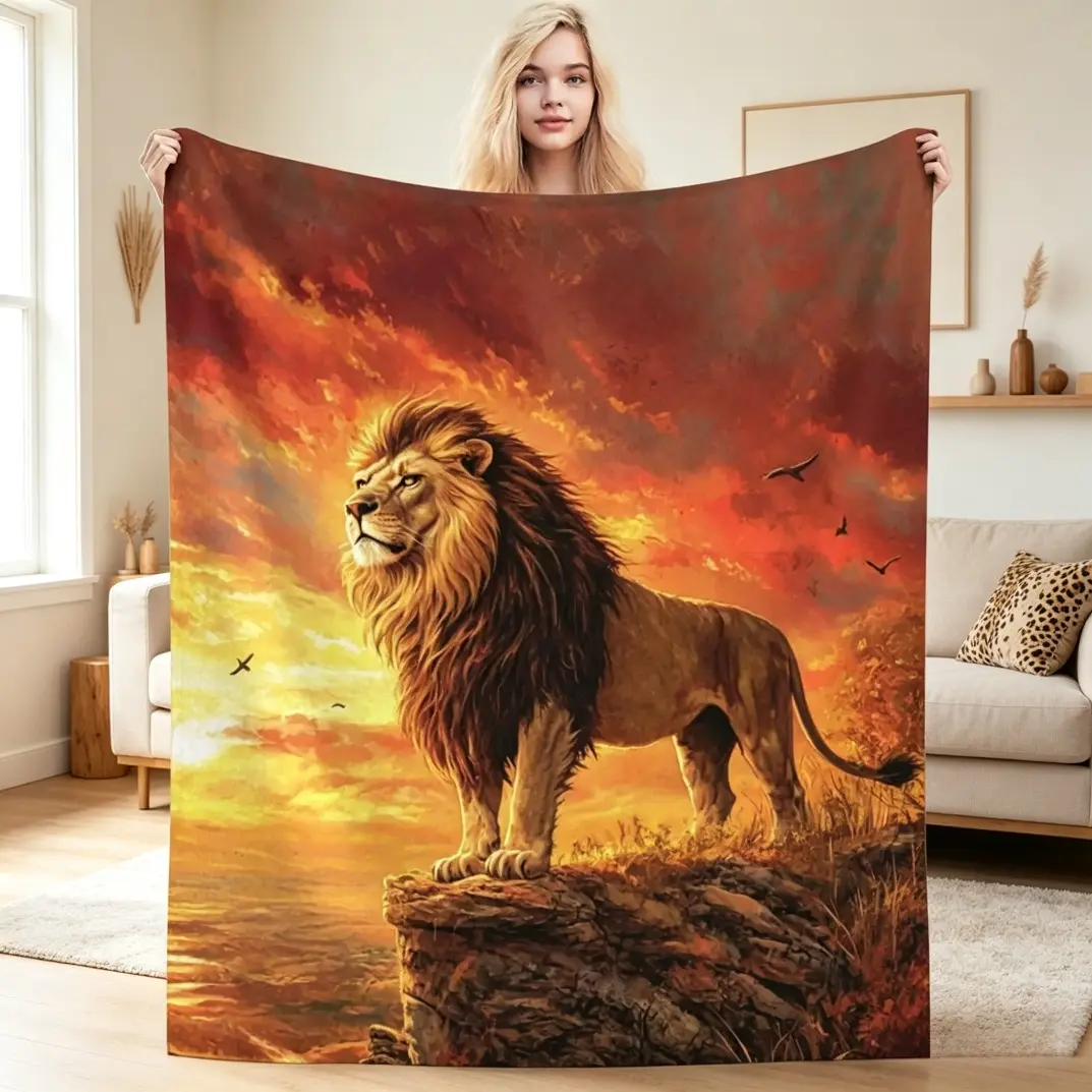Lion Blanket Soft Cozy Lion Fleece Throw Blanket, Warm Lightweight Animal Flannel Plush Bedding Decor Blanket, Cute Lion Print Throw for Bed Travel Sofa Home, Gifts for Lover Girls Boys Kids Women Adults