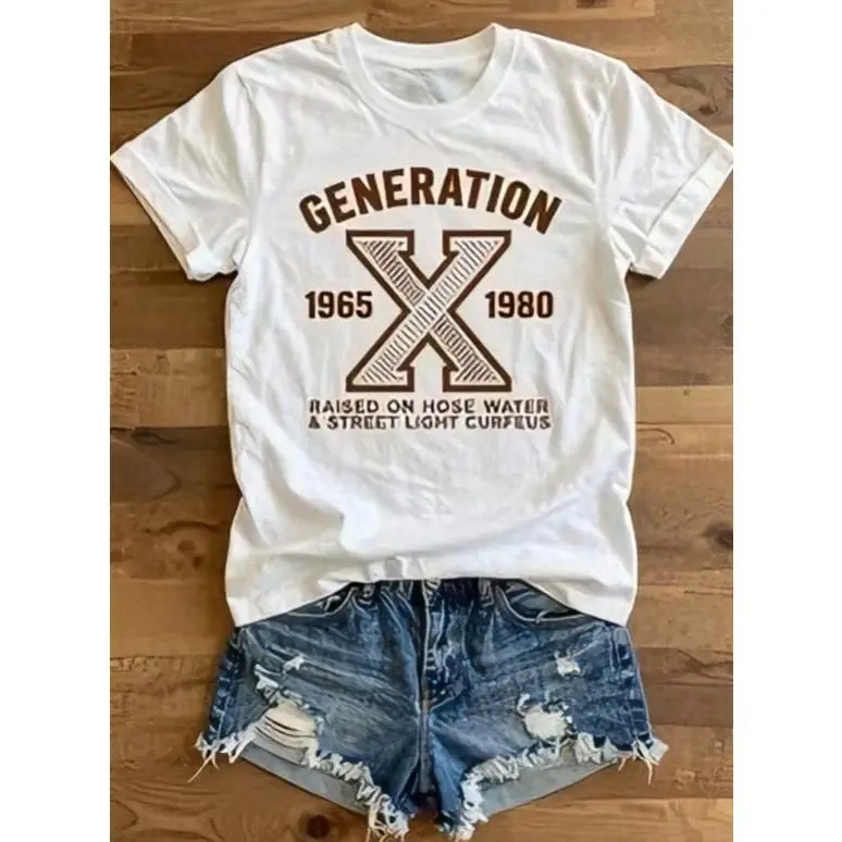 Generation X 1965-1980 Graphic T-Shirt - Raised On Hose Water Street Light Curfews Vintage Tee, Comfortable Cotton Top, Oversized Casual Wear, Cute Gift for Him & Her, Perfect Present for 80s Kids, Ideal for Valentine's Day, Birthdays & Anniversaries