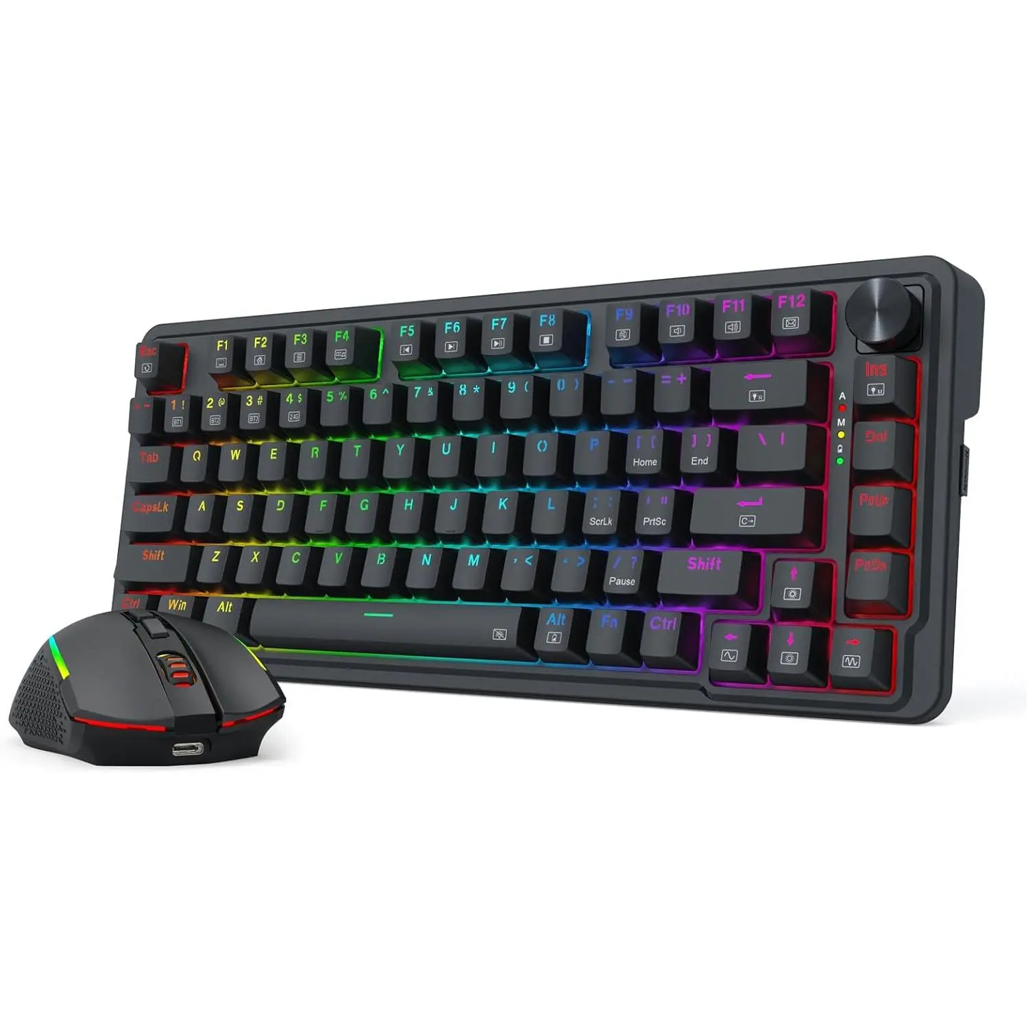 Redragon S168 3-Mode Wilreess Gaming Keyboard & Mouse Combo, 81 Keys K673 PRO RGB Gasket Keyboard and 8000 DPI M693 Gaming Mouse Bundle, Convenient Shared Dongle