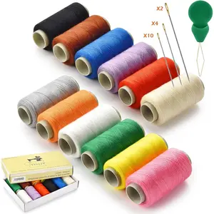 12 Color Sewing Thread Small Kit with Needle Polyester Thread and Needle Threader for Hand & Machine DIY and Home Use