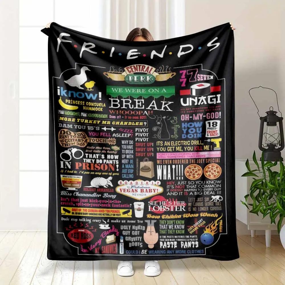 Friends TV Show Quotes Flannel Throw Blanket, Central Perk Iconic Print Soft Warm Fuzzy Fleece, Unagi Lobster We Were On A Break, Lightweight Plush for Sofa Bed Couch, Funny Birthday Christmas Gift for Fans