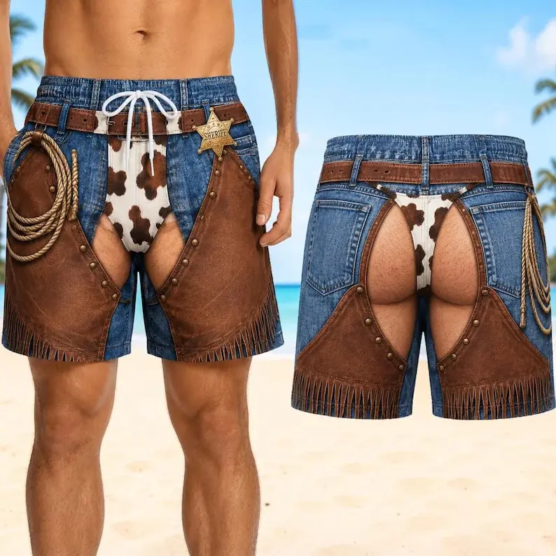 Cowboy Beach Shorts, Funny Western Swim Trunks for Men, Father's Day Gift, Dad Beach Vacation Outfit, Summer Pool Party Fun Dad # TikTokMadeMeBuyIt # MensHalloweenOutfit # BeachSwimShorts # GiftForBoyfriend # CustomSwimTrunks