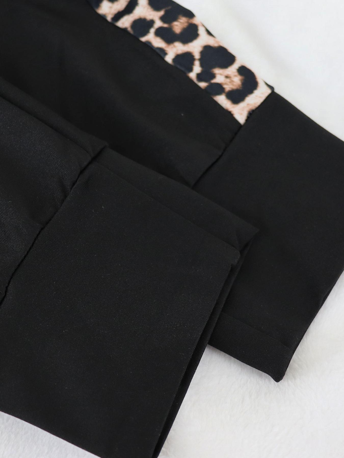 Women's Leopard Print Patchwork Hoodie Set, Long Sleeve Sweatshirt & Pants, Casual Style Fall Winter, Fitted Natural Waist Design