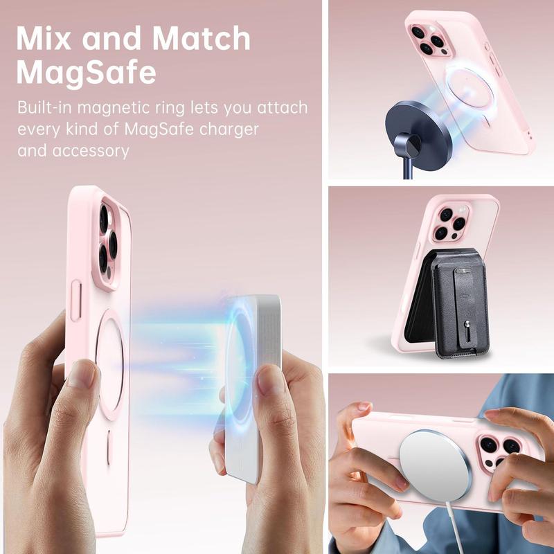 Pink Polka Dots Clear MagSafe Compatible Phone Case & Card Holder Wallet Magnetic Shockproof Cover for iPhone 17 /16 Pro Max Cases for Samsung S25 Black