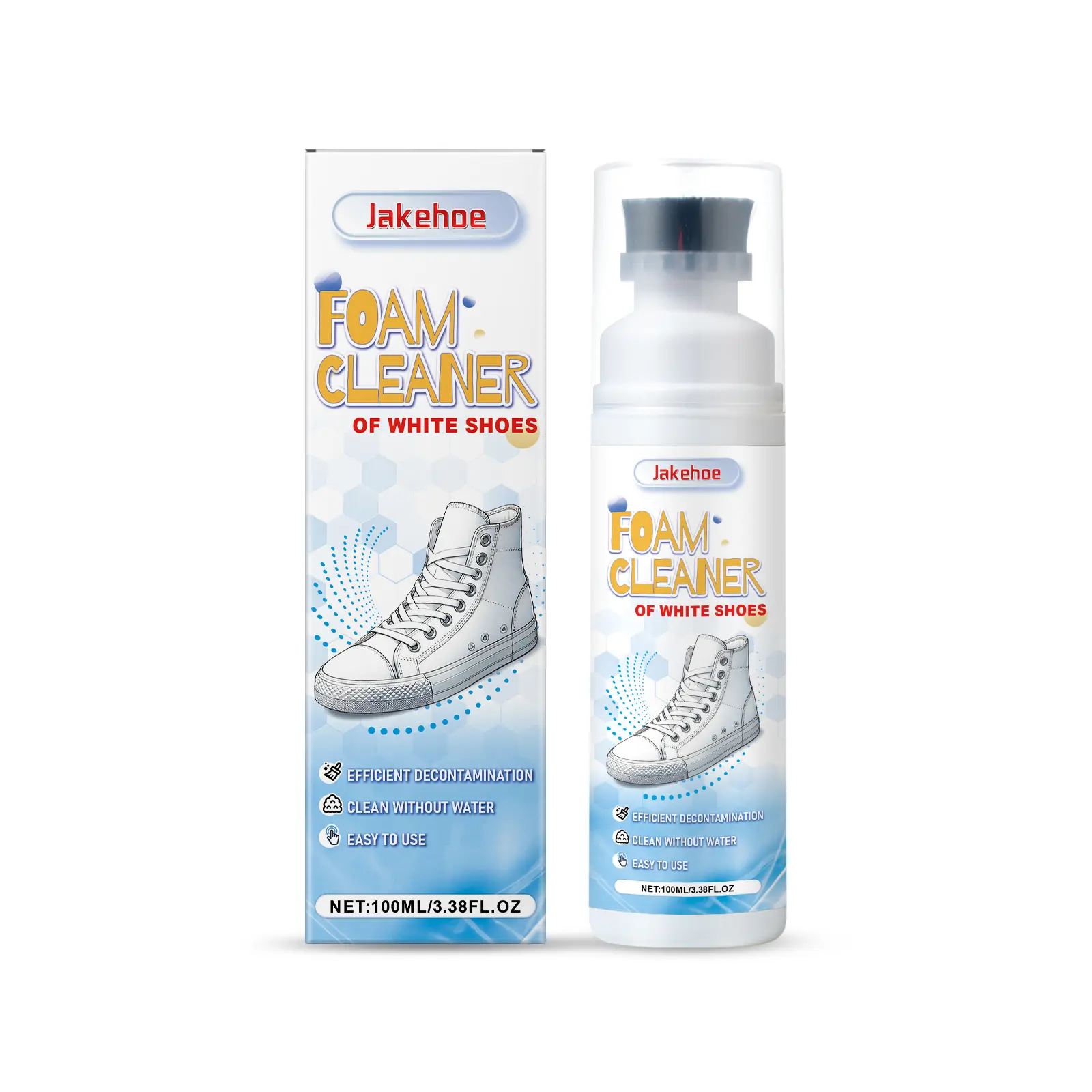 Jakehoe White Shoe Cleaner - Foaming Cleaner for Sneakers and White Shoes, No-Wash Portable Cleaner