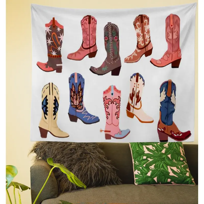 1pc Western Tapestry Bohemian Pink Cowboy Boots Tapestry for Bedroom Living Room Decoration Western Wall Decor Western Home Decor Cowgirl Room Decor Tapestry with Free Installation Package