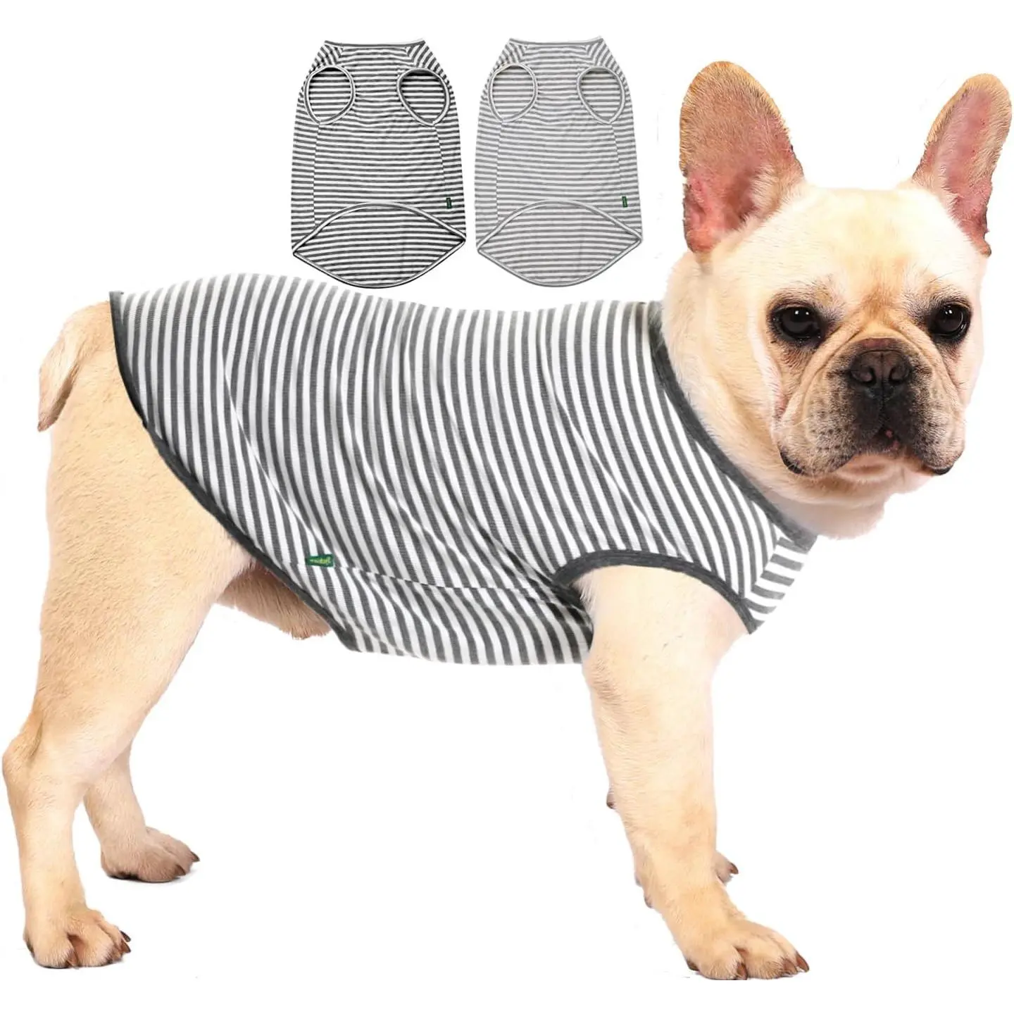 Dog Combed Cotton Tee Shirts, Soft Breathable Sun Protection Small Puppy T-Shirt for Boy Girl Dogs, 2 Pack Grey White Striped, XS