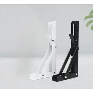 2pcs Foldable Heavy Duty Triangle Wall Brackets 8/10/12inch, Black White Metal Collapsible Support Holder, Space Saving Load Bearing Hardware for DIY Home Garage Wooden Wall Shelves