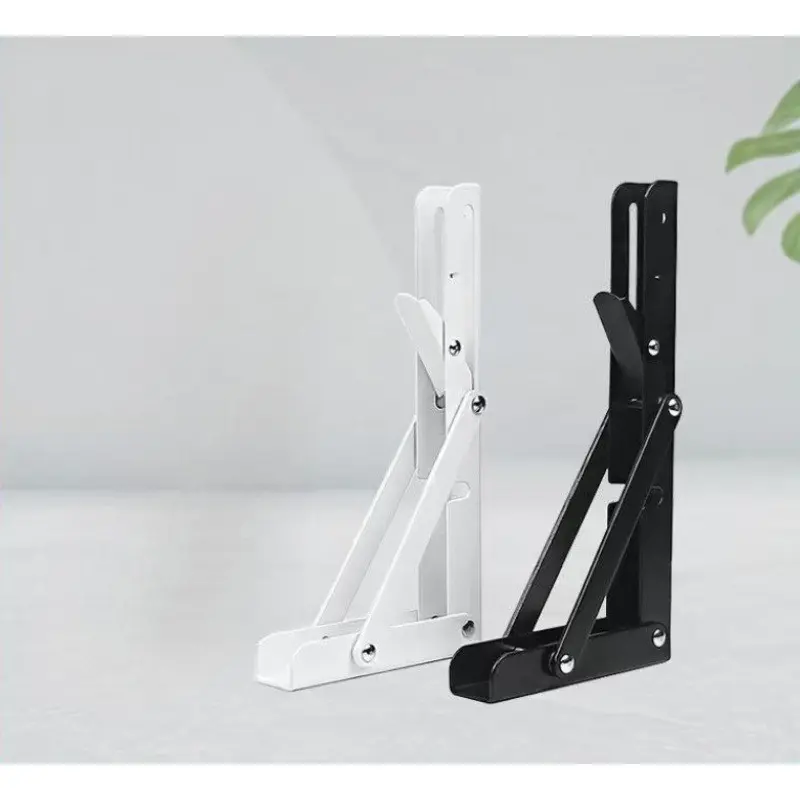 2pcs Foldable Heavy Duty Triangle Wall Brackets 8/10/12inch, Black White Metal Collapsible Support Holder, Mounting Brackets, Sturdy Bracket, Space Saving Load Bearing Hardware for DIY Home Garage Wooden Wall Shelves