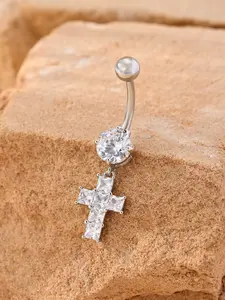 Elegant Criss Cross Belly Ring, 316L Stainless Steel Copper Alloy, 14k Gold Plated, 23 Zircon Stones, Eu Certified, Gift Ready