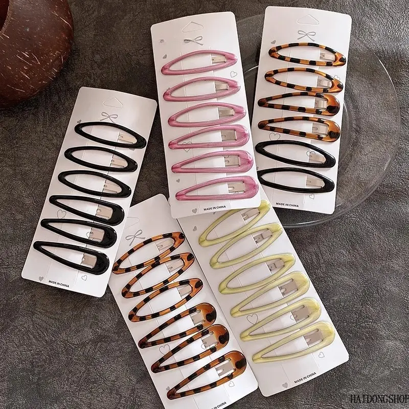 Y2K Meadcore Viral Cute Leopard Enamel Teardrop BB Hair Clips For Teen Girls, Multi Color Oval Side Bang Barrettes, Soft Girl Preppy Accessory For Campus Daily Travel Styling