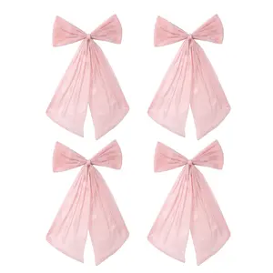 4 Piece Large Pink Bow Birthday Decorations, Sparkle Organza Coquette Bows Wall Decor, No Tying Needed, for Parties Weddings Backdrops
