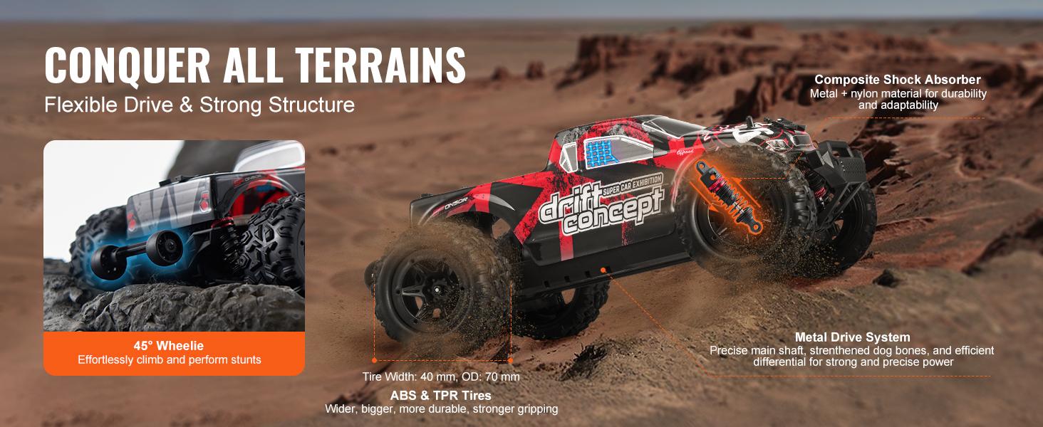 VEVOR  Remote Control Car 1:18 Scale RC Car for Adults, 36 km/h High Speed, All Terrain Waterproof IPX4 Electric 4WD Off-Road Monster Truck with 2 Batteries Hobby RC Truck Xmas Gift for Adult and Boys