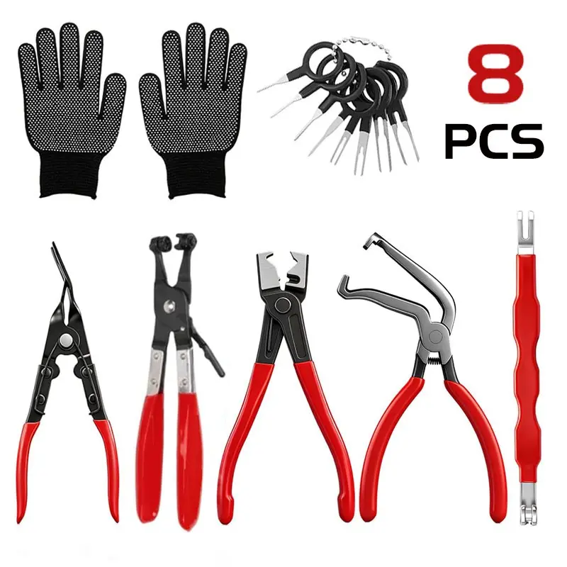 8-Piece Car Electrical Disconnect Pliers Kit, High Carbon Steel Connector Separator, Soft Tube Clip Remover, DIY Auto Repair Tools