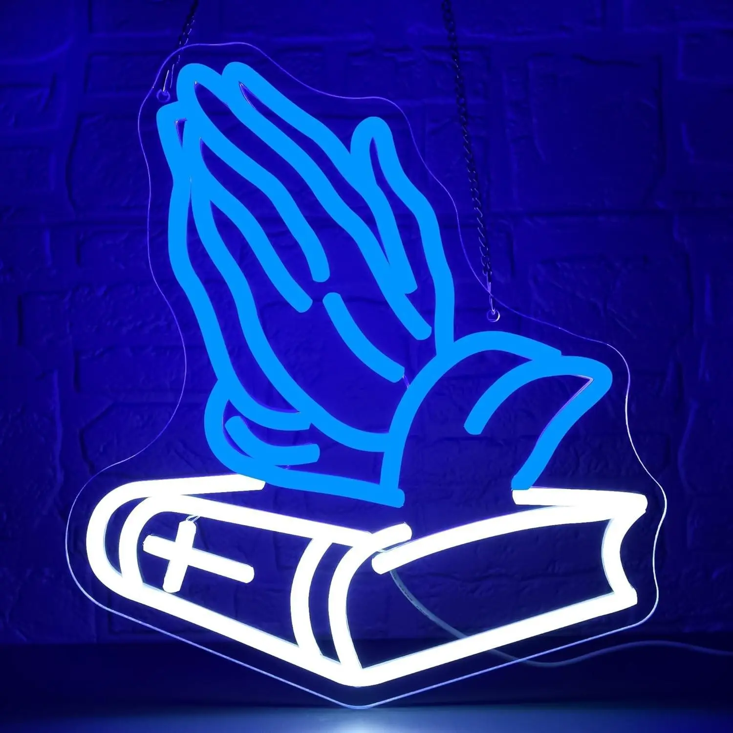Praying Hands Neon Light for Wall Decoration, Adjustable LED Lamp for Bedroom Living Room, Christian Religious Gift for Church Prayer Room