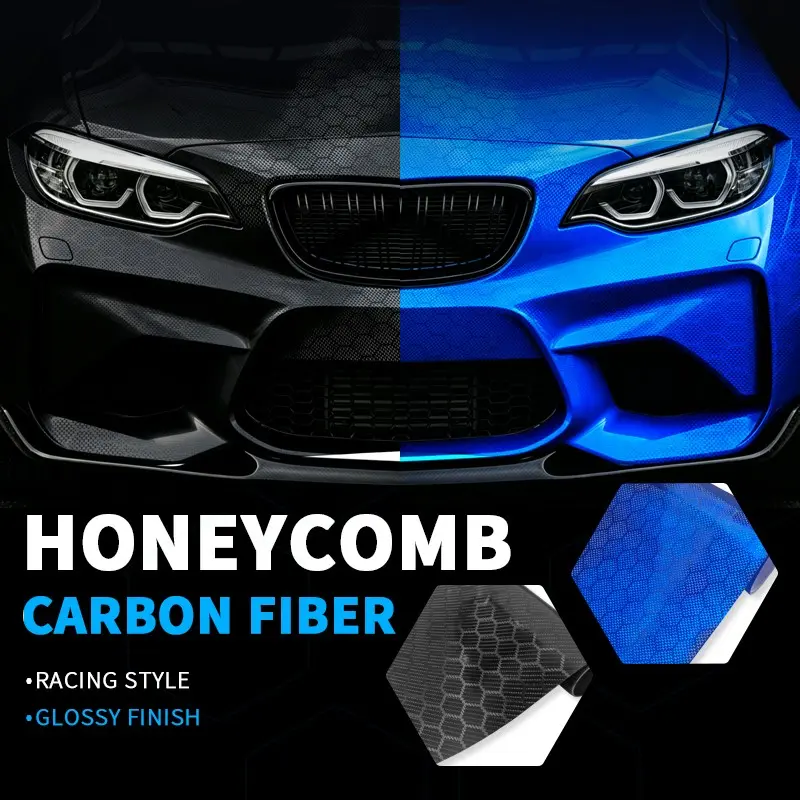 Hexagonal Honeycomb Carbon Fiber Automotive Vinyl Wrap Film, Pet Matte Adhesive Sticker, Bubble-Free Durable Decal for Cars, Motorcycles, Bicycles, Car Styling Decals