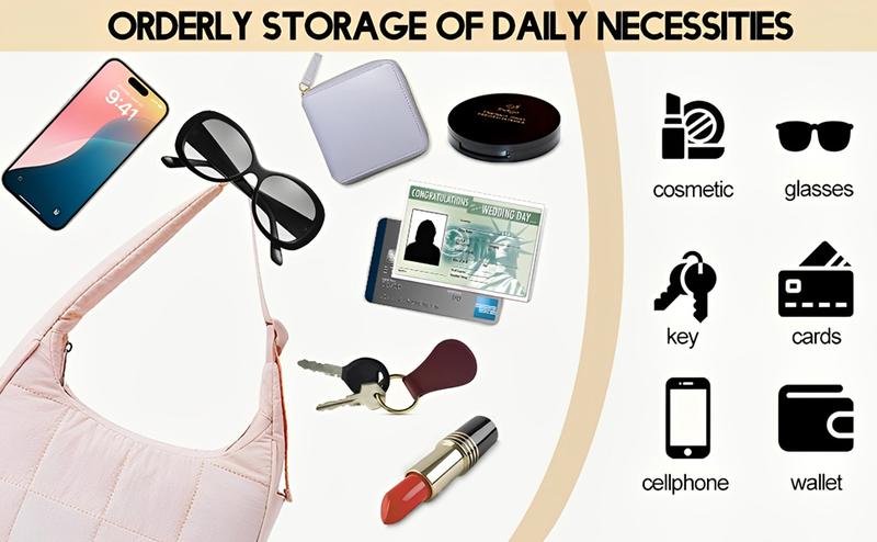 Small Puffer Crescent Shoulder Bag for Women Quilted Nylon Waterproof with Side Pocket for Cans Lightweight Travel Gym Purse FOR FALL