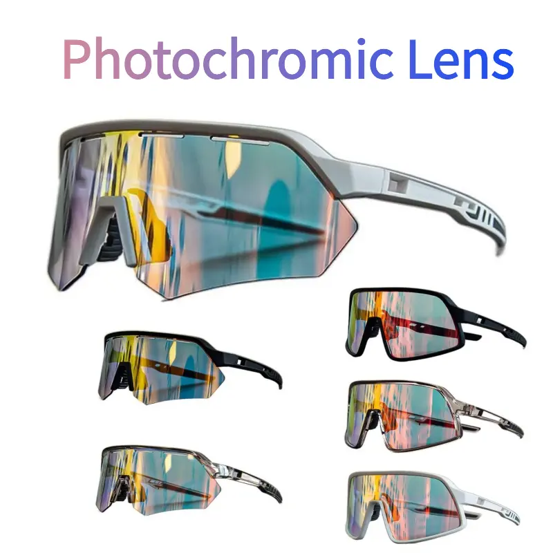 Unisex Outdoor Sports Glasses, Polarized Photochromic Rimless Mirrored Shield Goggles, UV400 Polycarbonate Lens Windproof Eyewear for Sports Biking, Optical Lens Compatible, Sports Biking Sunglasses