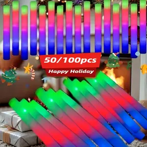 50pcs/100pcs LED Glow Sticks with 3 Flicker Modes - Colored Foam Glow Sticks for Parties, Business Celebrations, Weddings, Birthdays, Concerts, Christmas And New Year.