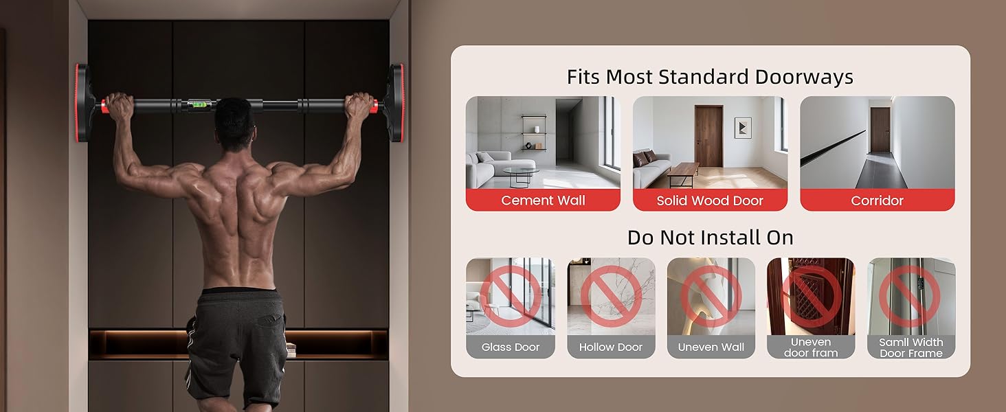 Adjustable Doorway Pull-Up Bar for Home Gym Multi-Position Chin-Up Bar Upper Body Strength Training No Drill Fitness Equipment Anti-Slip Secure Workout Bar for Home Apartment Dorms Office Bodybuilding Exercise