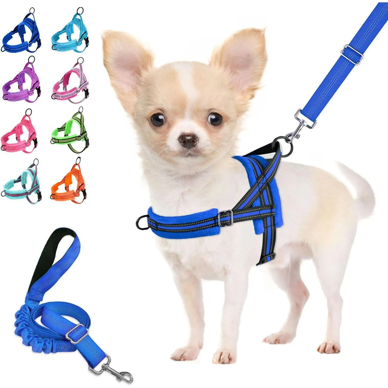 No Pull Dog Harness and Leash Set, Soft Padded Small Dog Harness, Neck & Chest Adjustable Reflective Vest Puppy Harness with 4ft Lightweight Anti-Twist Dog Leash for Small Dogs (XS, Blue)