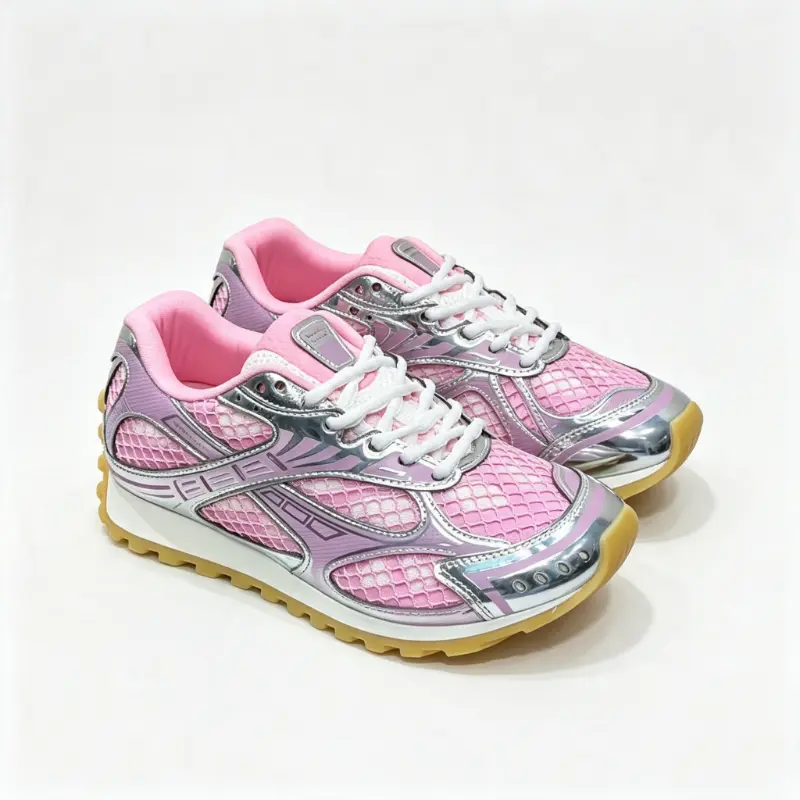 Retro Y2K Mesh Athletic Sneakers for Men, Pink Silver Colorblock Lightweight Walking Trainers, Breathable Daily Casual Running Shoes Gum Outsole