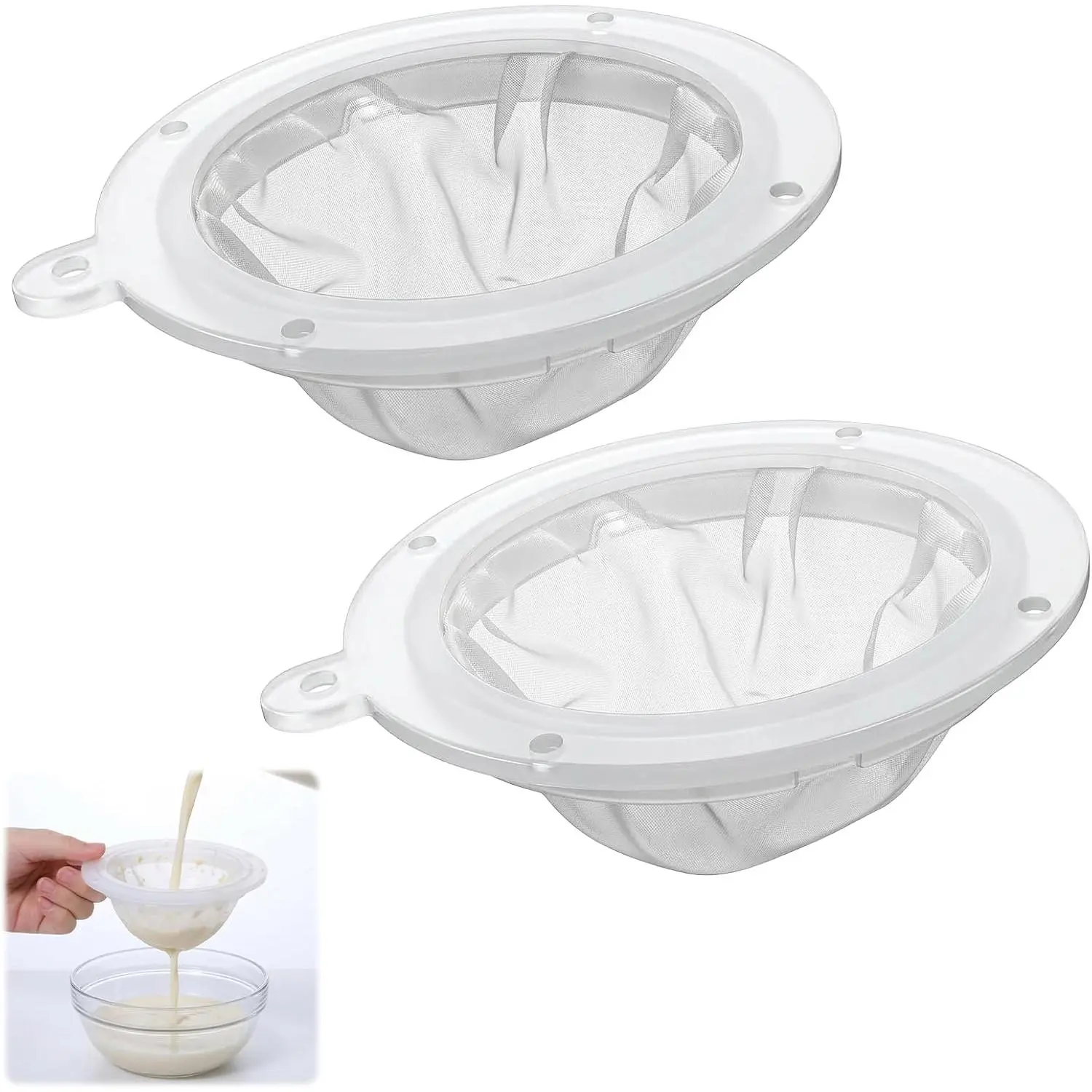 Ultra Fine Mesh Strainer, 2 count 200 + 400 Mesh Nylon Fine Strainer for Liquids Brine Shrimp Net Plastic Colander Meshes Strainers for Juicing Cooking Oil Juice Nut Milk Cheese  Coffee Whey