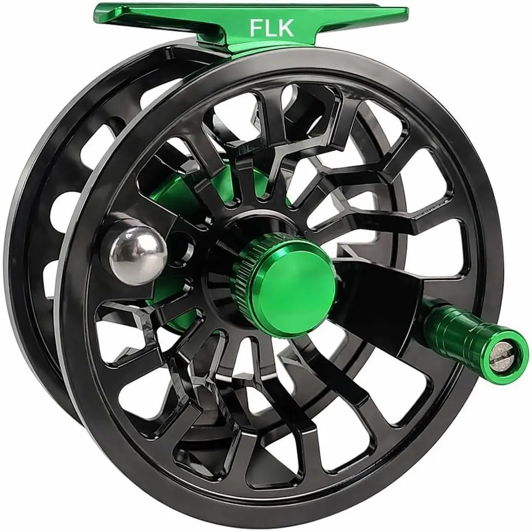 FLK II CNC Large Arbor Fly Reel Bright Oxidation Finish | Fits 3/4/5/6/7/8/9wt lines; Large arbor design; T6061  build; Composite disc drag with -way bearing