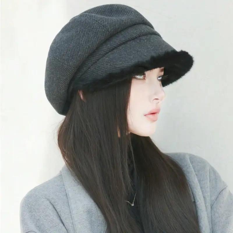 Women'S Elegant Korean Beret Hat - Non-Stretchy Structured Fit, Lightweight Warm Winter Cap for Everyday & Formal Outfits - Chic Cold Weather Accessory for Women, Cute Hats, Seasonal Fashion, Classic Design, Durable Construction, Stylish Headwear, Fashion