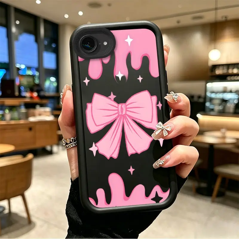 Phone case for iphone 16E 17E Enhanced Peotection Shockproof TPU Pink Bow Sparkle Drip Pattern Phone Case Drop-Resistant Protection Celestial Eye Layered Phone Case BO-JT-MVRY