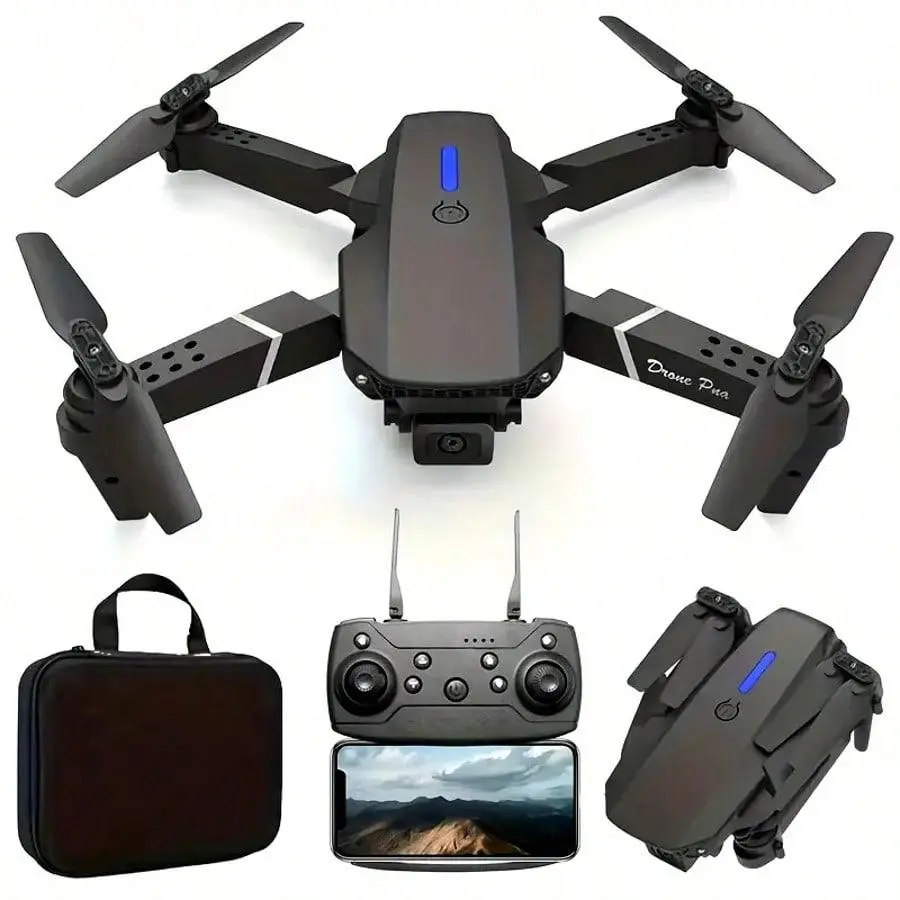 E88 Drone with Dual Cameras, Screen Remote Control, Brushless Motor, Optical Flow Positioning, Foldable RC Quadcopter for Beginners, Teens & Adults